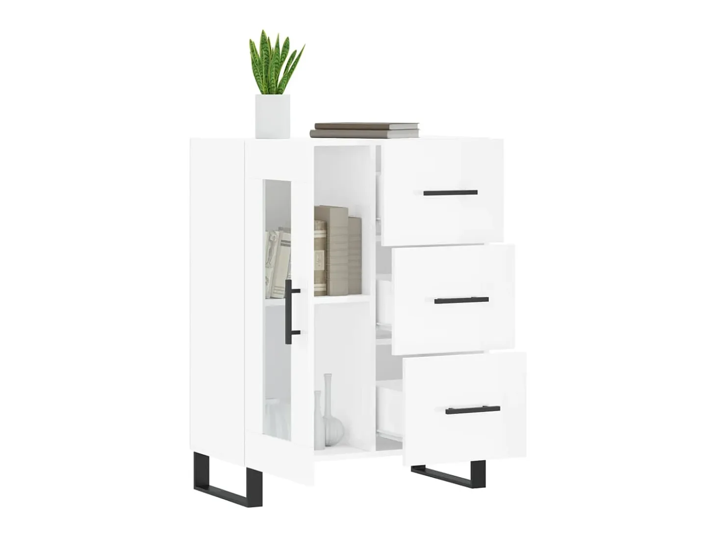 Aparador Blanco brillo 69,5x34x90 cm Madera de ingeniería