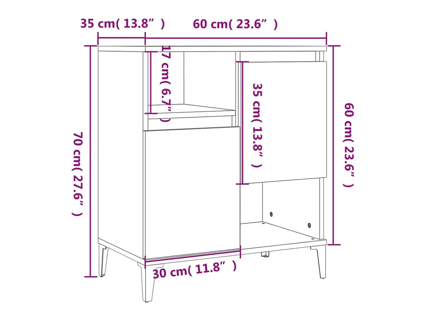 Aparador Blanco brillo 60x35x70 cm Madera de ingeniería