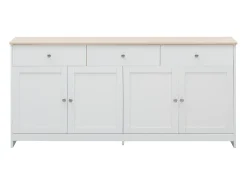 Aparador Blanco con 3 Cajones y 4 Puertas, 160 cm - Estilo Moderno con Estantes Ajustables - Ideal para Comedor, Cocina o Salón