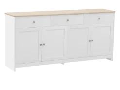 Aparador Blanco con 3 Cajones y 4 Puertas, 160 cm - Estilo Moderno con Estantes Ajustables - Ideal para Comedor, Cocina o Salón