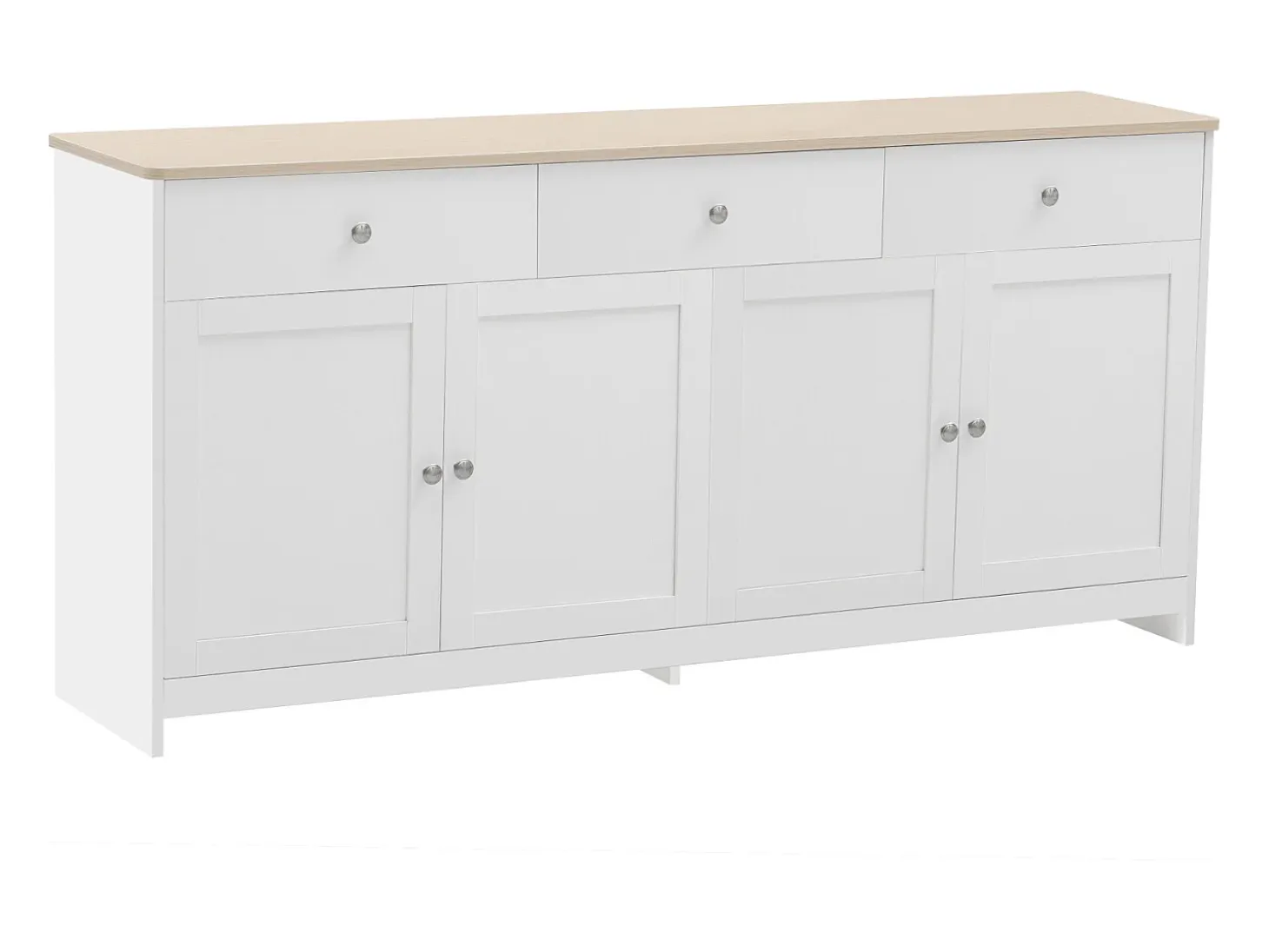 Aparador Blanco con 3 Cajones y 4 Puertas, 160 cm - Estilo Moderno con Estantes Ajustables - Ideal para Comedor, Cocina o Salón