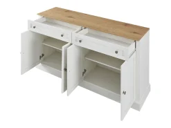 Aparador blanco con 4 puertas y 2 cajones, estantes regulables, tablero efecto madera - para salón o cocina