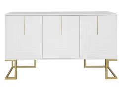 Aparador blanco con 3 puertas, estantes regulables, patas doradas, 138x40x80,5cm