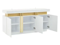 Aparador blanco de 3 puertas - Aparador con costuras platino y divisores ajustables - diseño sin tiradores