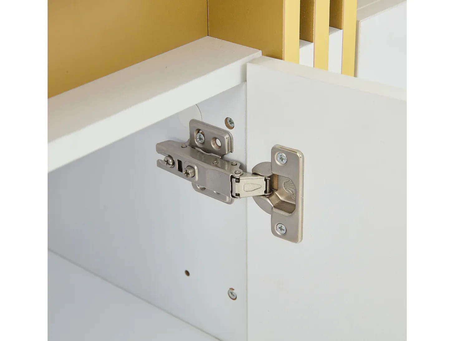 Aparador blanco de 3 puertas - Aparador con costuras platino y divisores ajustables - diseño sin tiradores