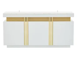 Aparador blanco de 3 puertas - Aparador con costuras platino y divisores ajustables - diseño sin tiradores
