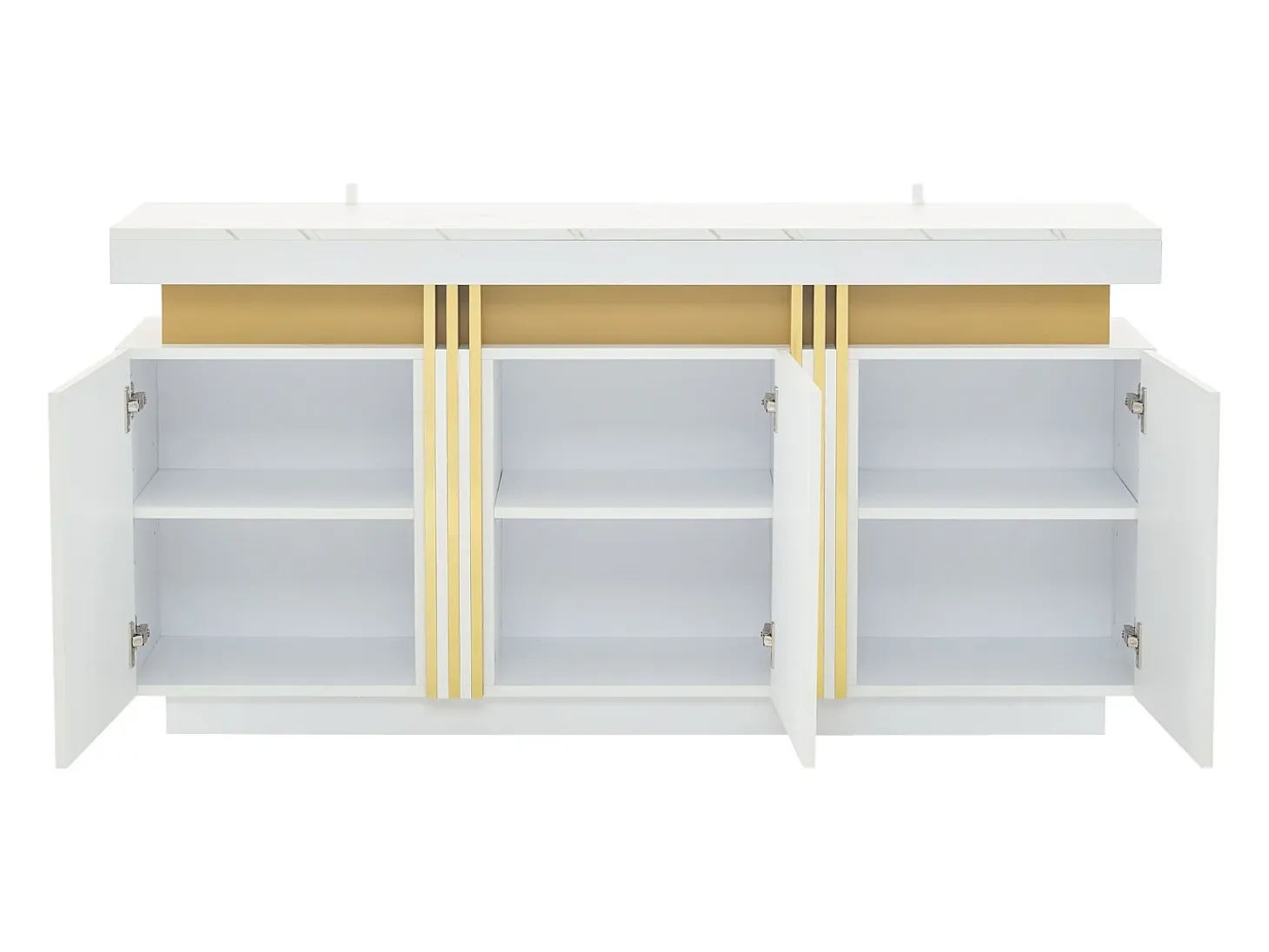 Aparador blanco de 3 puertas - Aparador con costuras platino y divisores ajustables - diseño sin tiradores