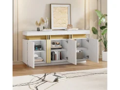 Aparador blanco de 3 puertas - Aparador con costuras platino y divisores ajustables - diseño sin tiradores