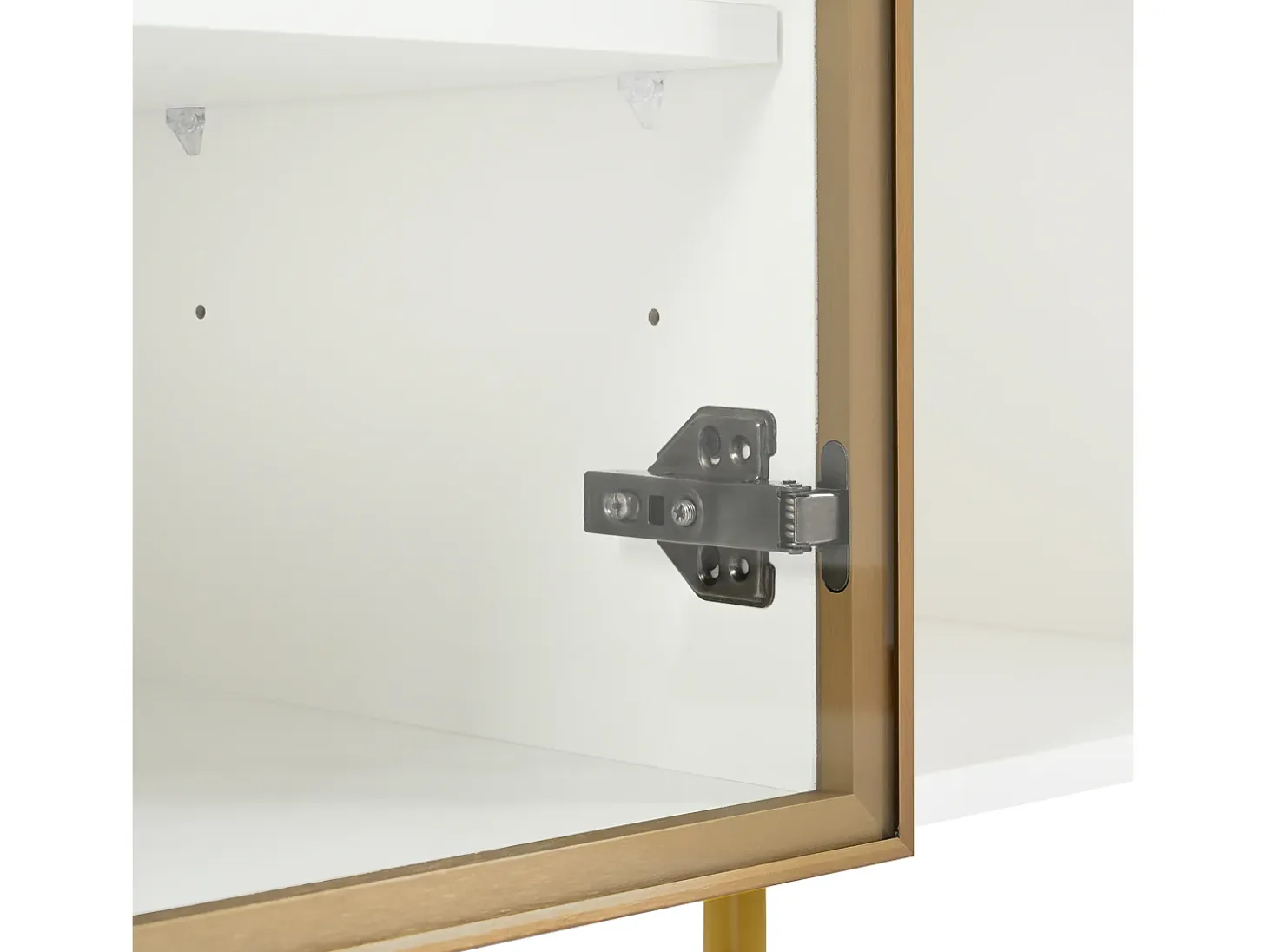 Aparador blanco de 4 puertas, diseño moderno sin tirador, cristal templado y estructura de metal, para salón o comedor