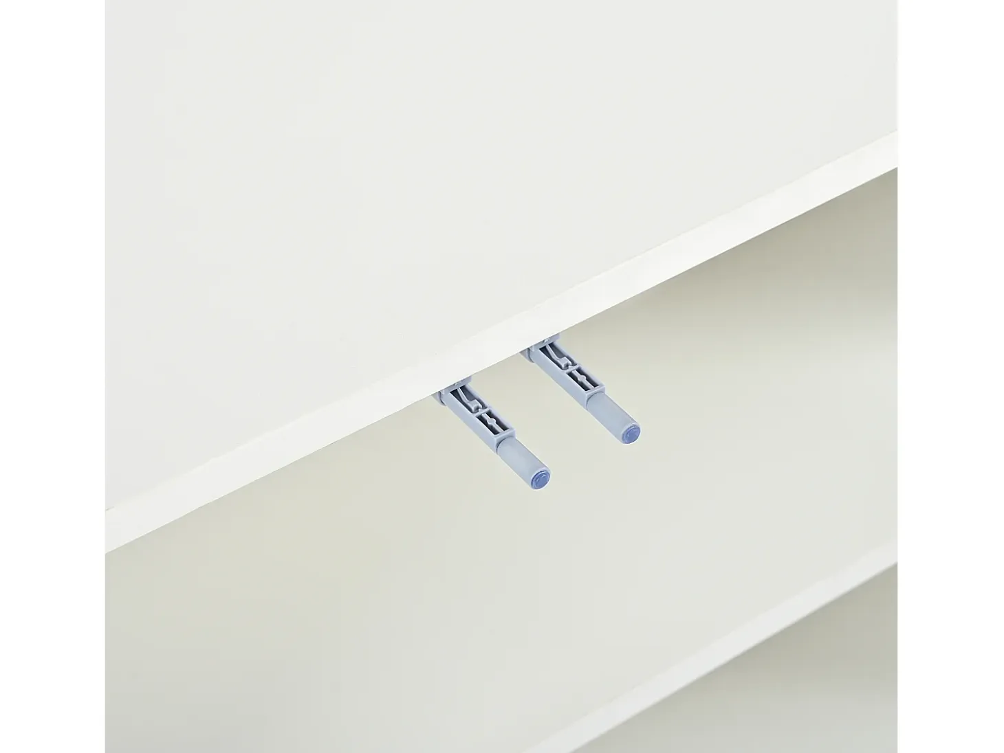 Aparador blanco de 4 puertas, diseño moderno sin tirador, cristal templado y estructura de metal, para salón o comedor