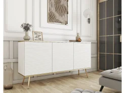Aparador blanco glamuroso con patas doradas, 160 x 85 x 39