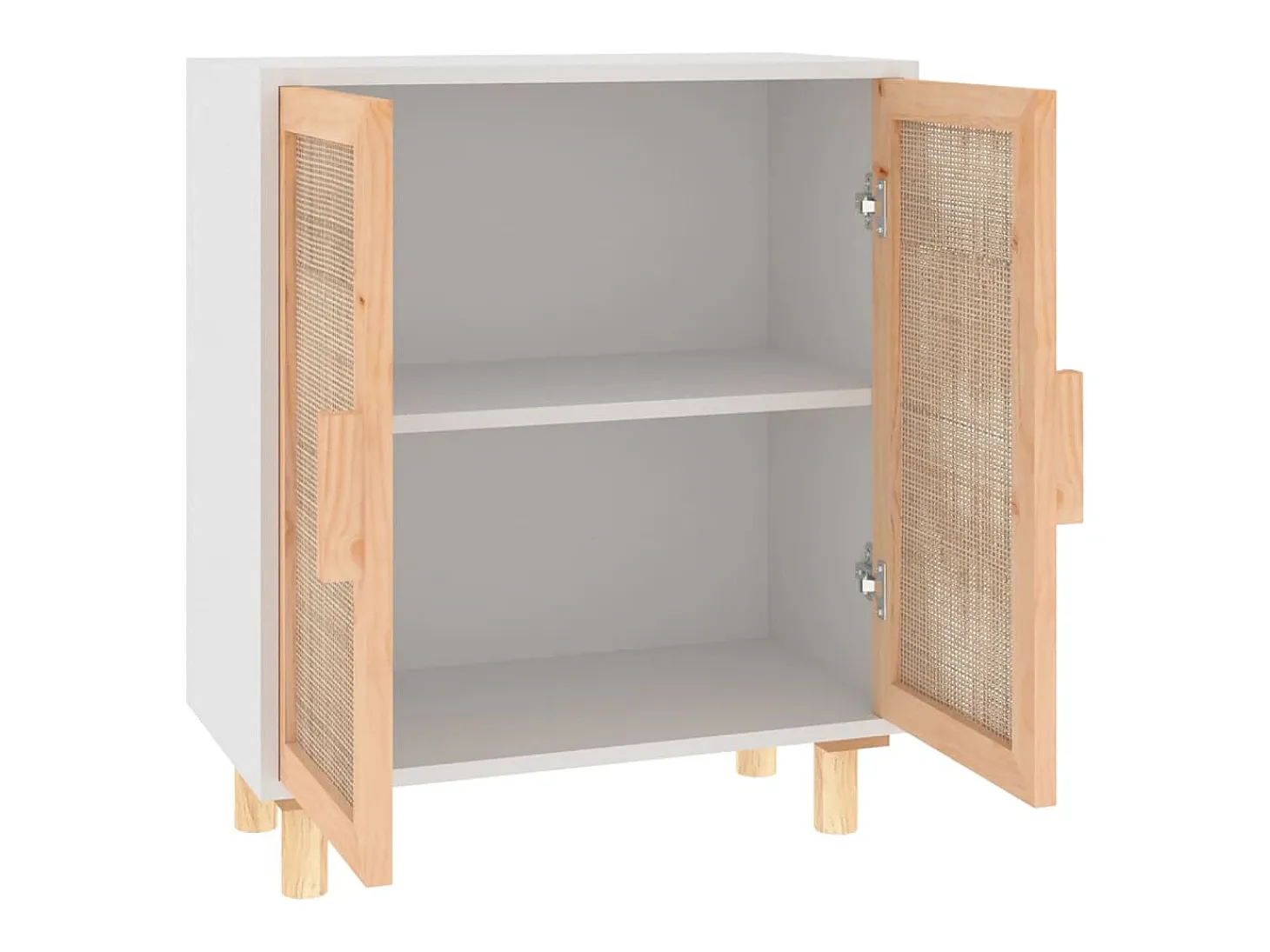 Aparador blanco madera pino maciza y ratán natural 60x30x70 cm