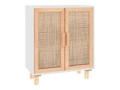 Aparador blanco madera pino maciza y ratán natural 60x30x70 cm