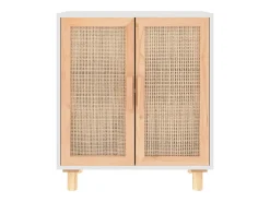 Aparador blanco madera pino maciza y ratán natural 60x30x70 cm