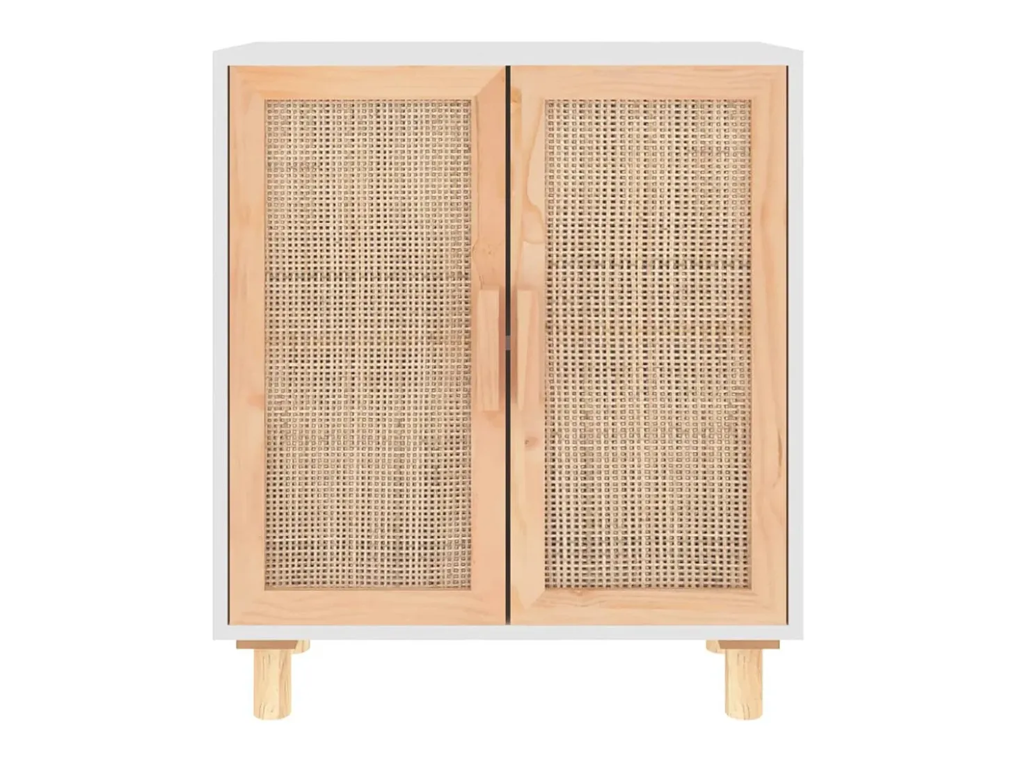 Aparador blanco madera pino maciza y ratán natural 60x30x70 cm