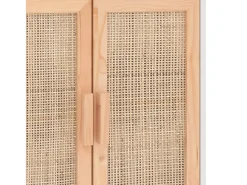 Aparador blanco madera pino maciza y ratán natural 60x30x70 cm