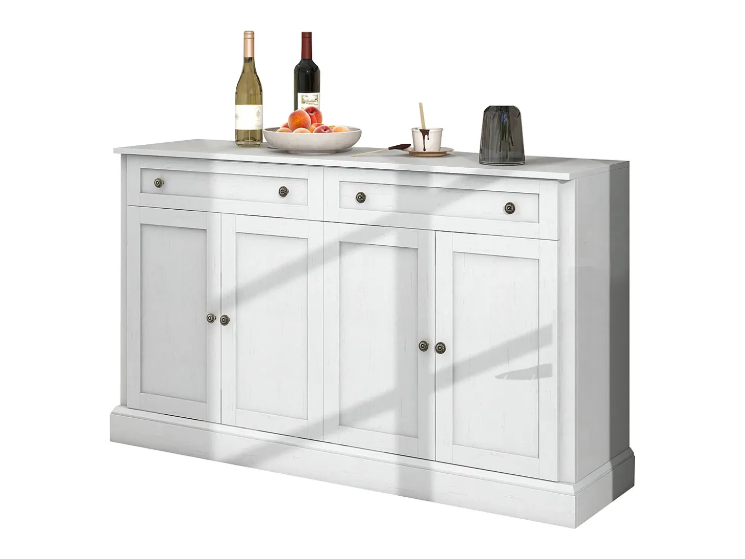 Aparador blanco moderno con 4 puertas y 2 cajones, estantes regulables, 150 x 40 x 86 cm - para salón o cocina