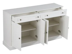 Aparador blanco moderno con 4 puertas y 2 cajones, estantes regulables, 150 x 40 x 86 cm - para salón o cocina
