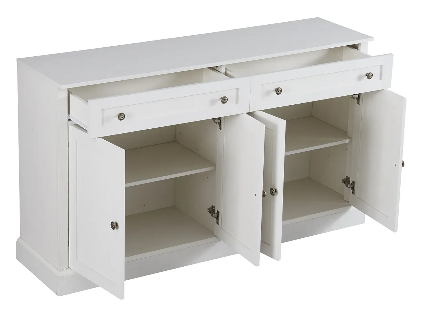 Aparador blanco moderno con 4 puertas y 2 cajones, estantes regulables, 150 x 40 x 86 cm - para salón o cocina