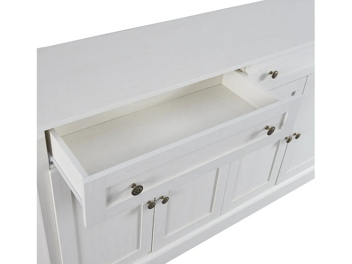 Aparador blanco moderno con 4 puertas y 2 cajones, estantes regulables, 150 x 40 x 86 cm - para salón o cocina