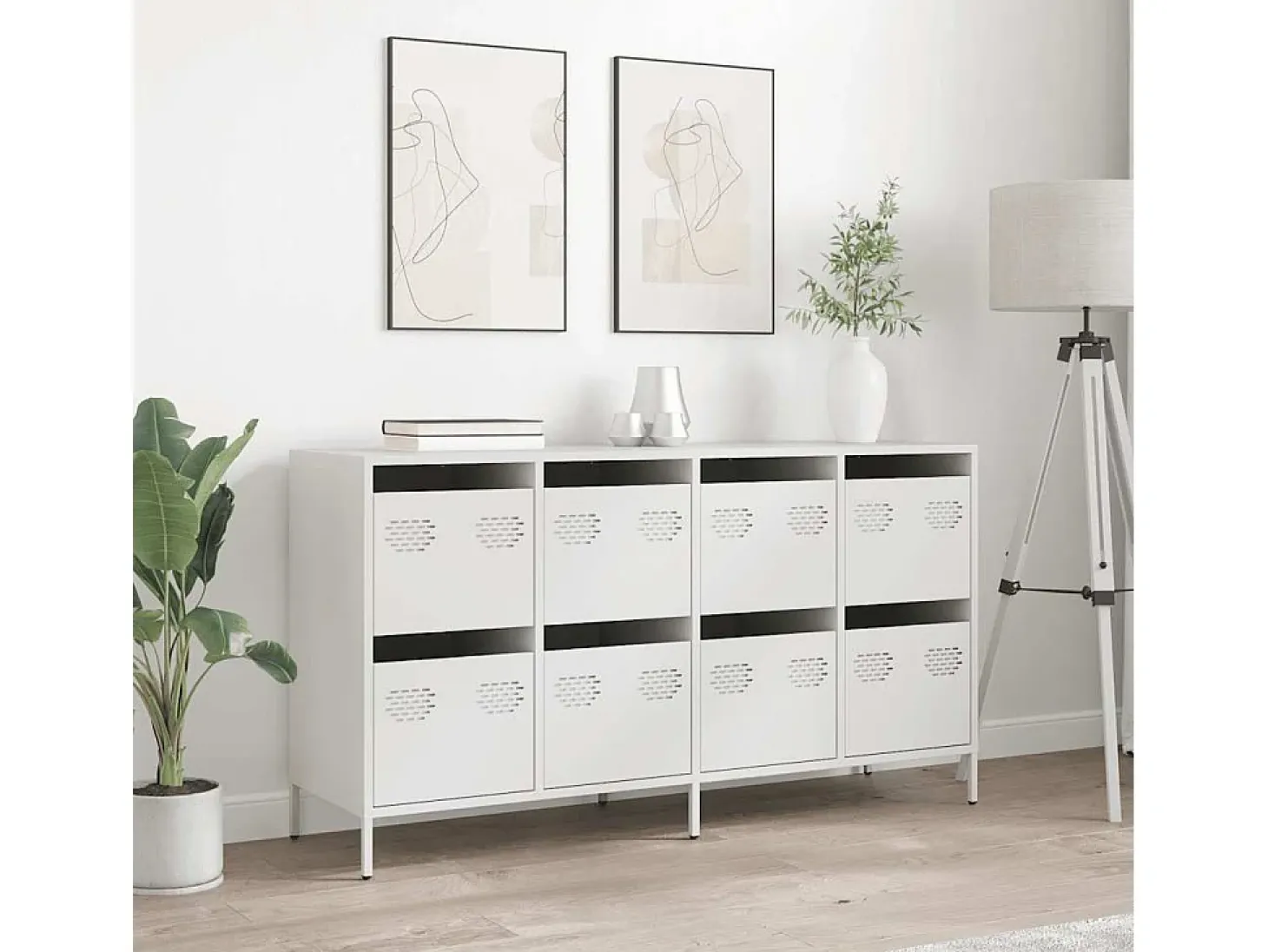 Aparador blanco 135x39x73,5 cm acero laminado en frío