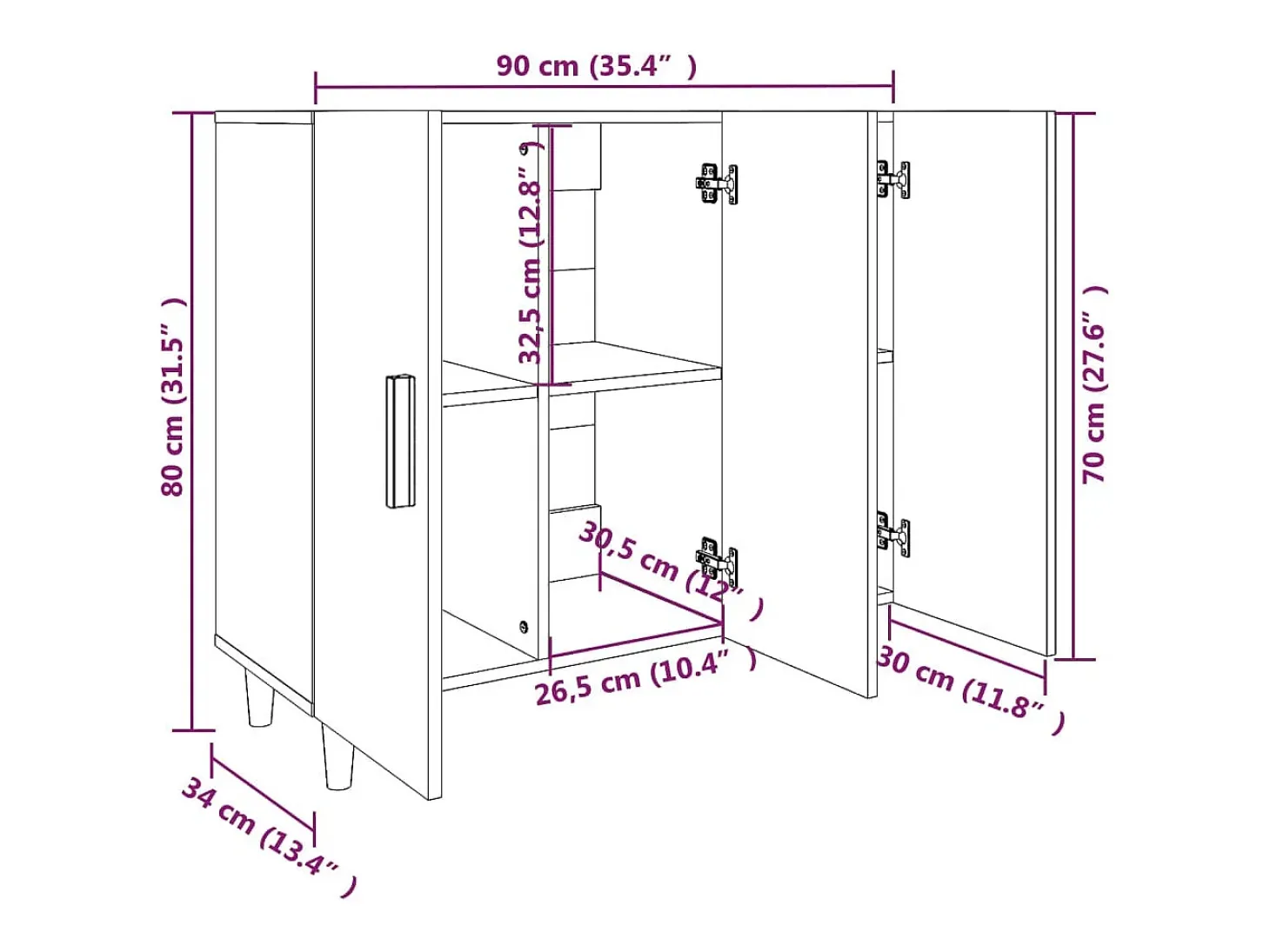 Aparador blanco 90x34x80 cm madera contrachapada