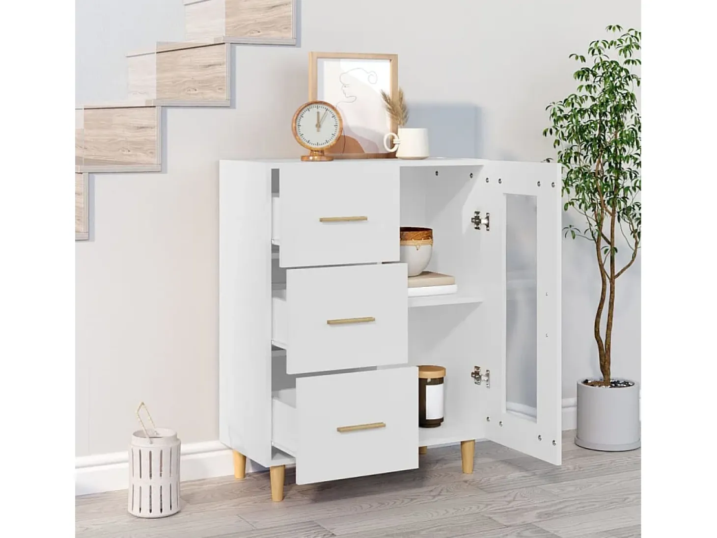 Aparador blanco 69,5x34x90 cm madera de ingeniería