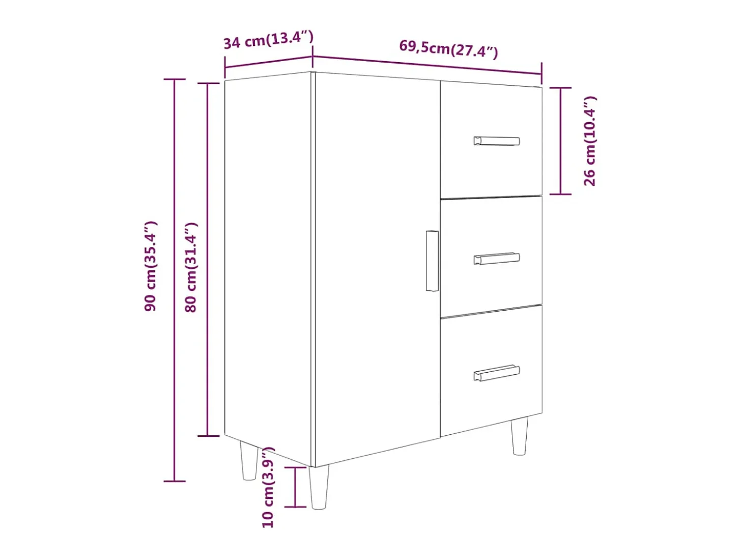 Aparador blanco 69,5x34x90 cm madera de ingeniería