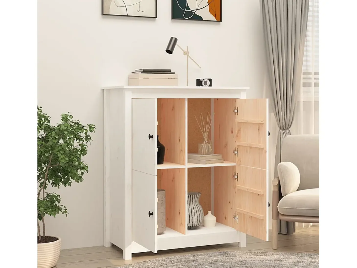 Aparador Blanco 83x41,5x100 cm Madera Maciza de Pino