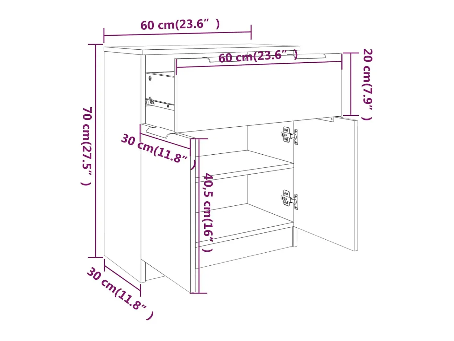 Aparador Blanco 60x30x70 cm Madera de Ingeniería