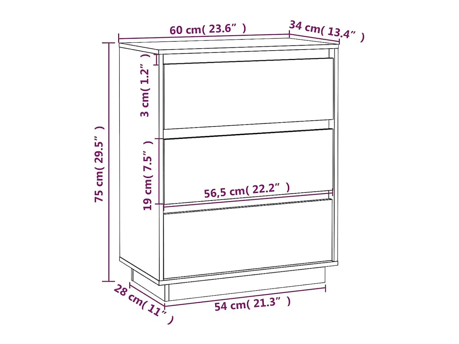 Aparador Blanco 60x34x75 cm Madera Maciza de Pino