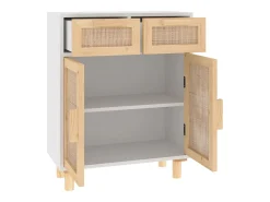 Aparador Blanco 60x30x75 cm Madera maciza de pino y ratán natural