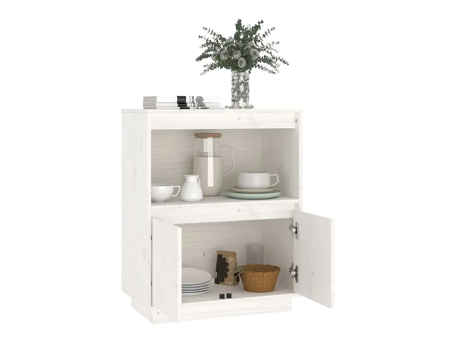 Aparador Blanco 60x34x75 cm Madera Maciza de Pino