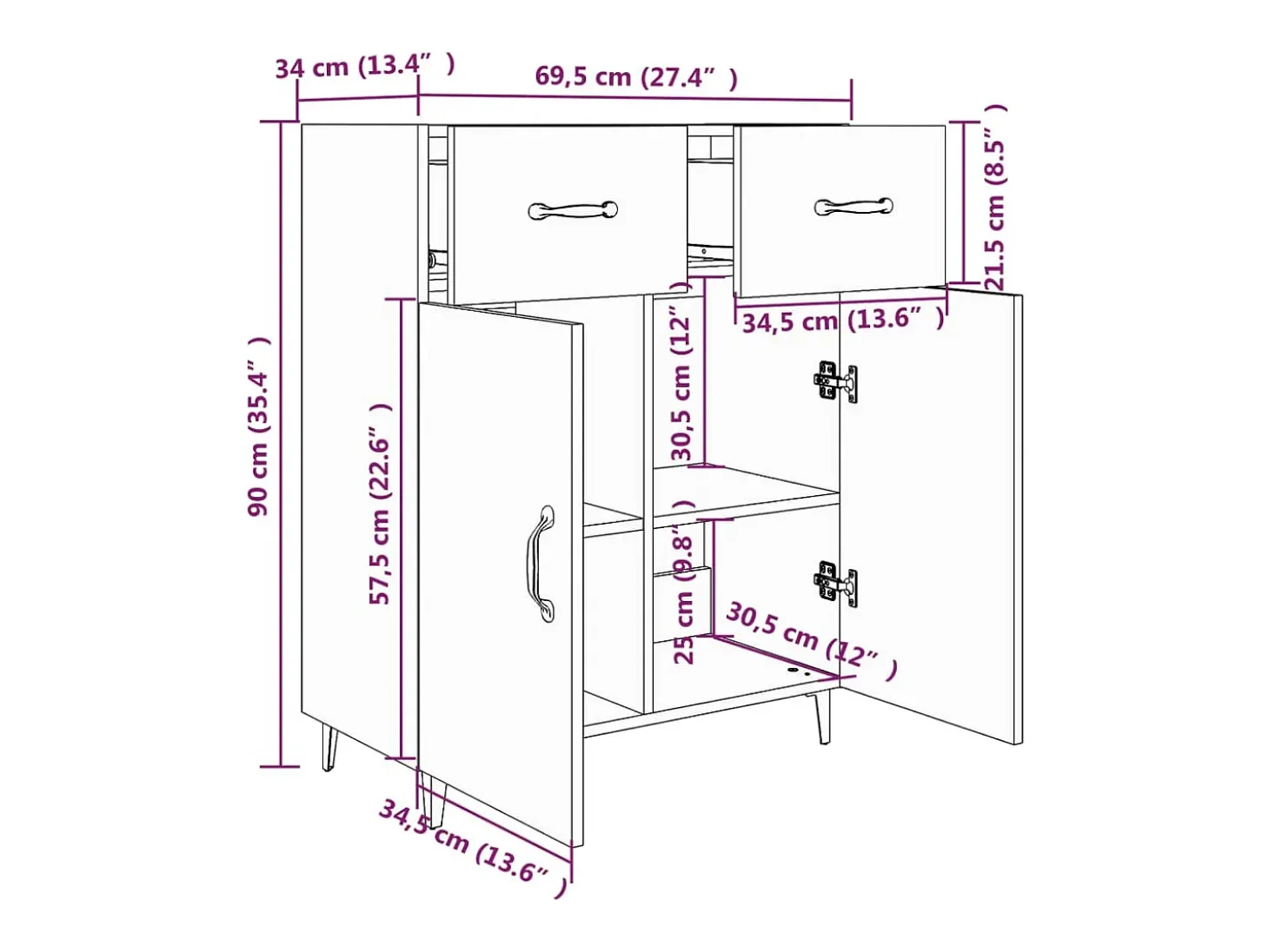 Aparador blanco 69,5x34x90 cm madera de ingeniería