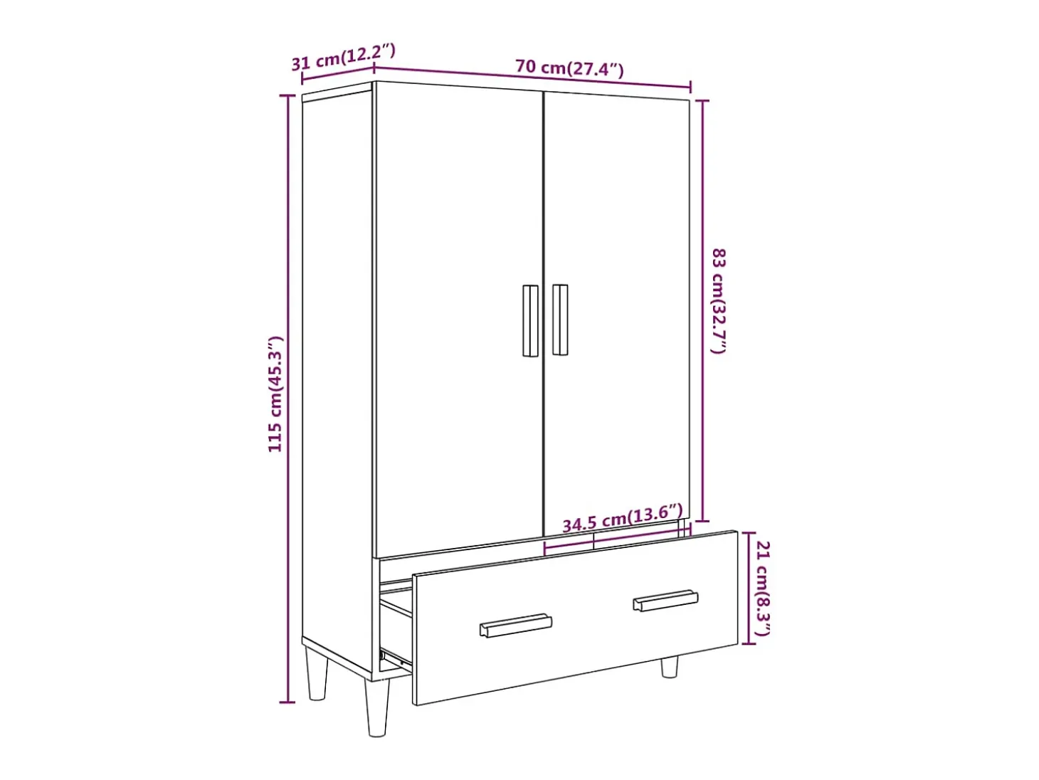 Aparador Blanco 70x31x115 cm Madera de Ingeniería