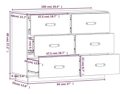 Aparador Blanco 100x40x75 cm Madera Maciza de Pino