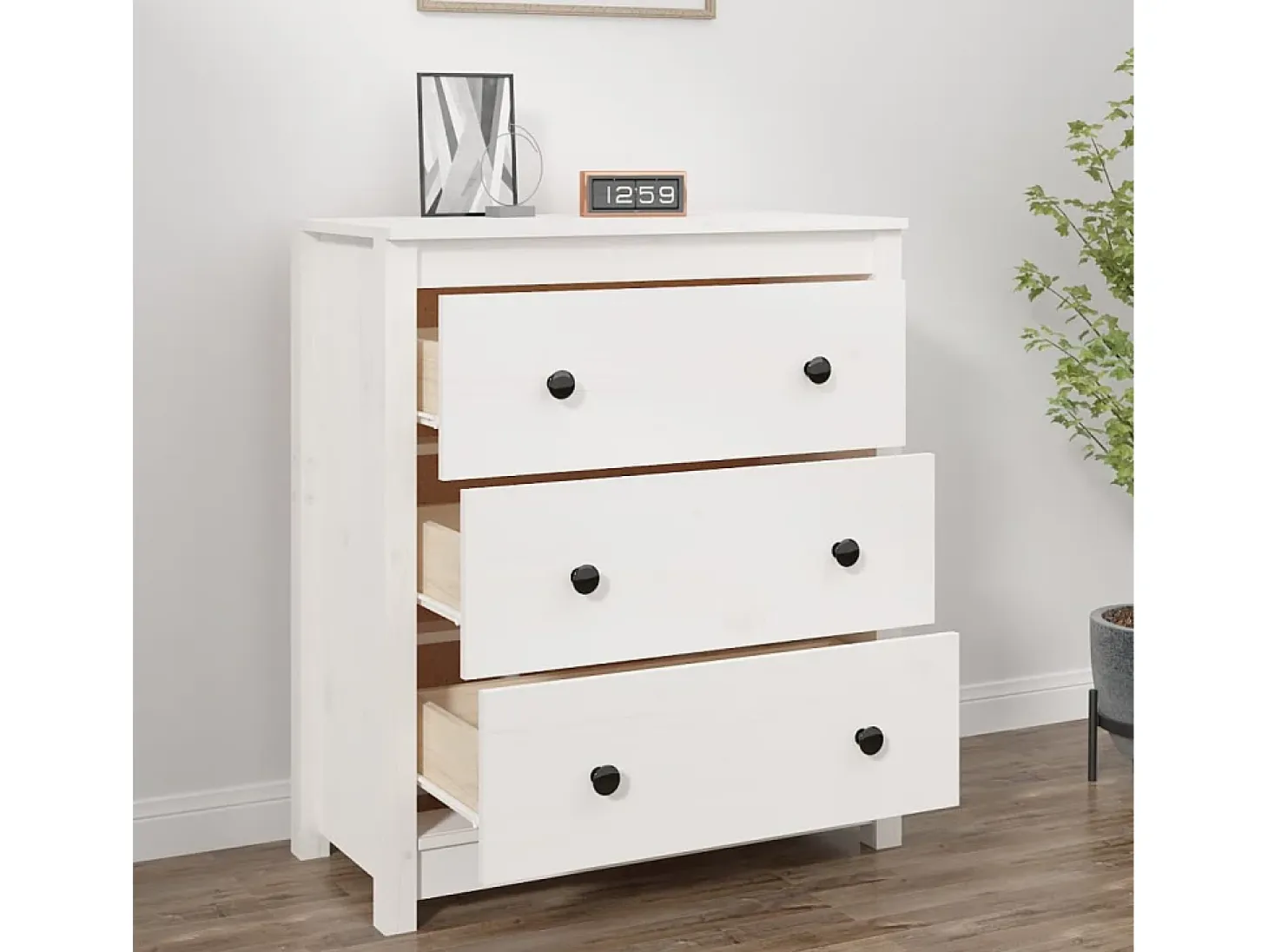 Aparador blanco 70x35x80 cm madera maciza de pino