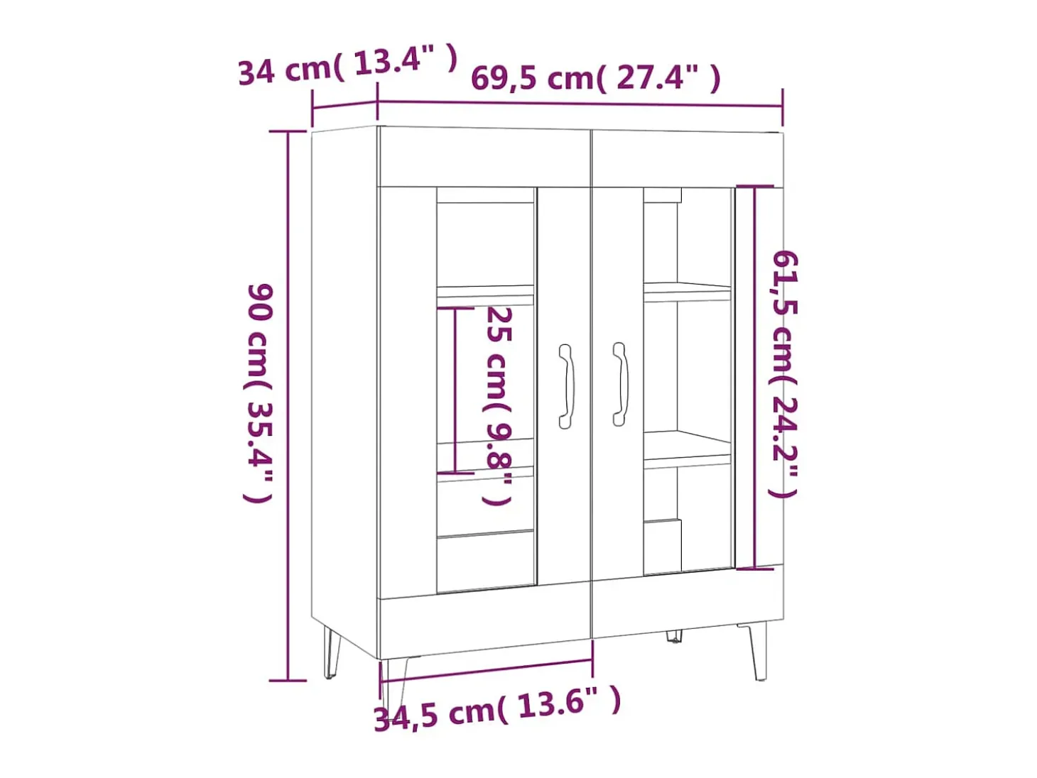 Aparador blanco 69,5x34x90 cm madera de ingeniería