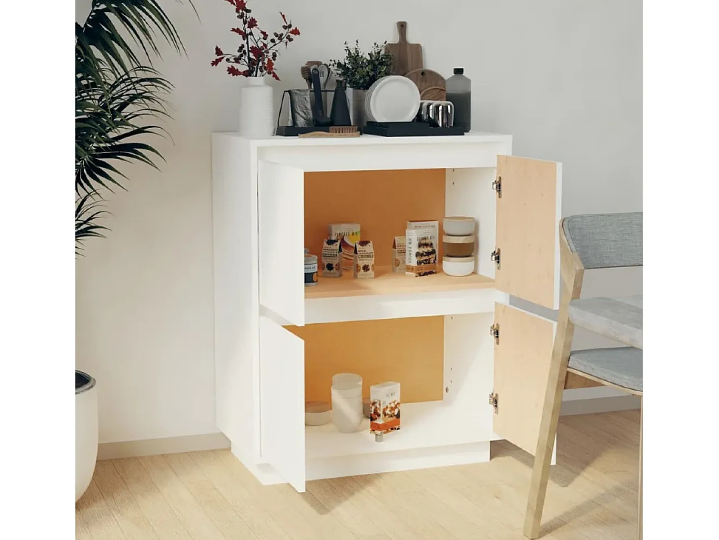 Aparador Blanco 60x34x75 cm Madera Maciza de Pino
