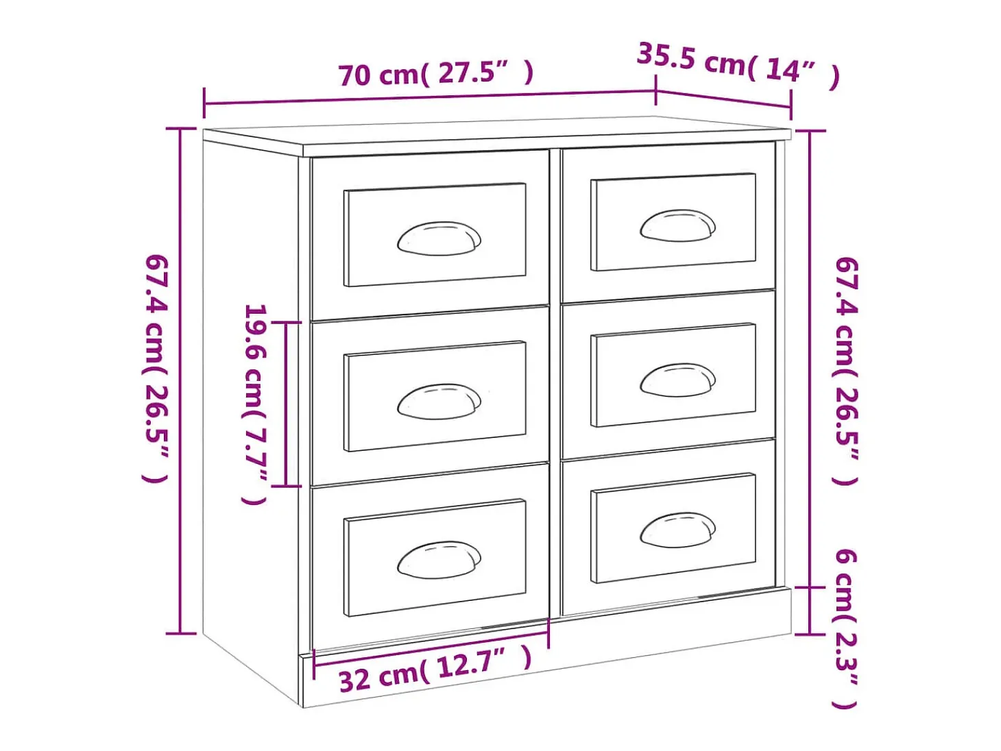 Aparador blanco 70x35,5x67,5 cm madera de ingeniería