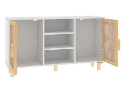 Aparador Blanco 105x30x60 cm Madera maciza de pino y ratán natural