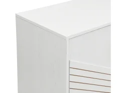 Aparador blanco y dorado de 4 puertas, diseño moderno con amplio espacio de almacenamiento, patas de metal y estantes ajustables