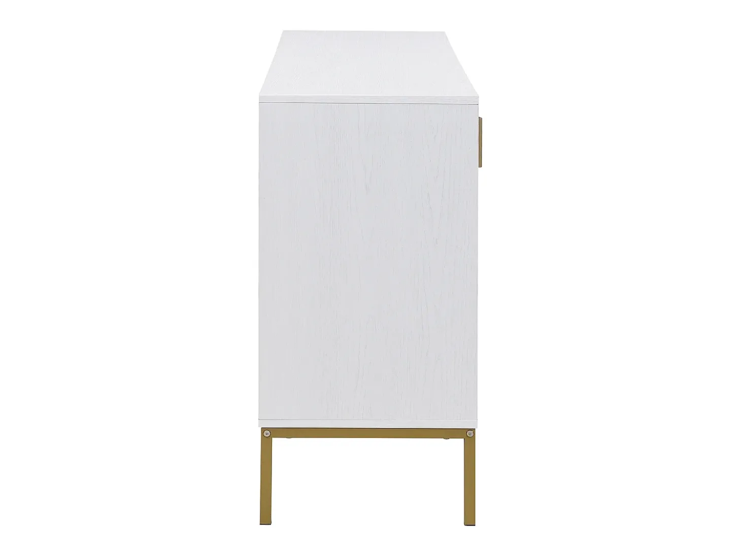 Aparador blanco y dorado de 4 puertas, diseño moderno con amplio espacio de almacenamiento, patas de metal y estantes ajustables