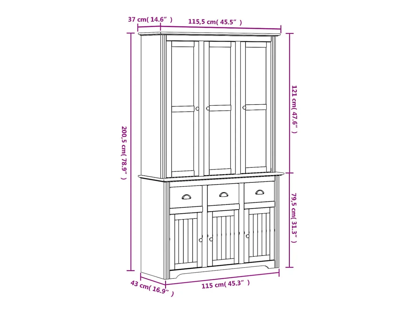 Aparador BODO blanco y marrón 115,5x43x200,5cm madera maciza de pino