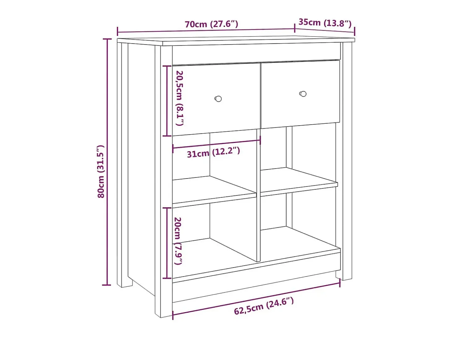 Aparador buffet cómoda armario mueble organizador cocina salón salón 70 x 35 x 80 cm madera maciza de pino gris 02_0031802
