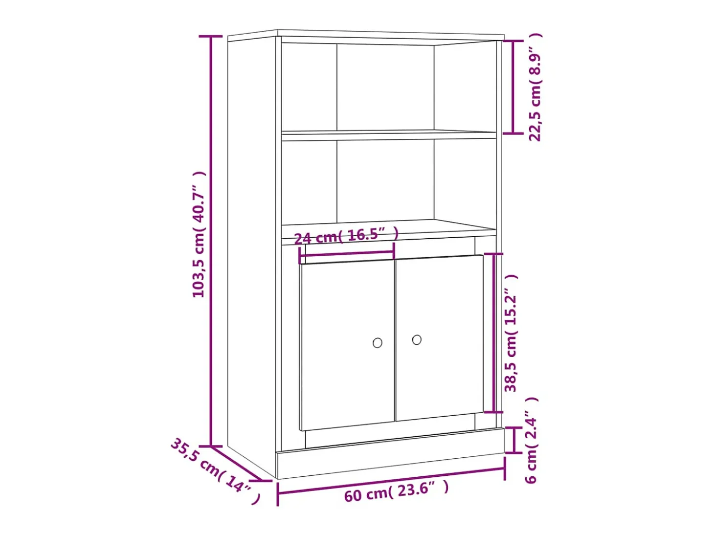 Aparador buffet cómoda armario mueble organizador cocina salón salón alto Sonoma 60 x 35,5 x 103,5 cm madera contrachapada gris 02_0035378