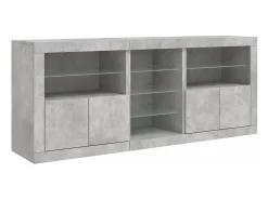 Aparador buffet cómoda armario mueble organizador cocina salón salón con luces LED 181,5 x 37 x 67 cm gris 02_0029987