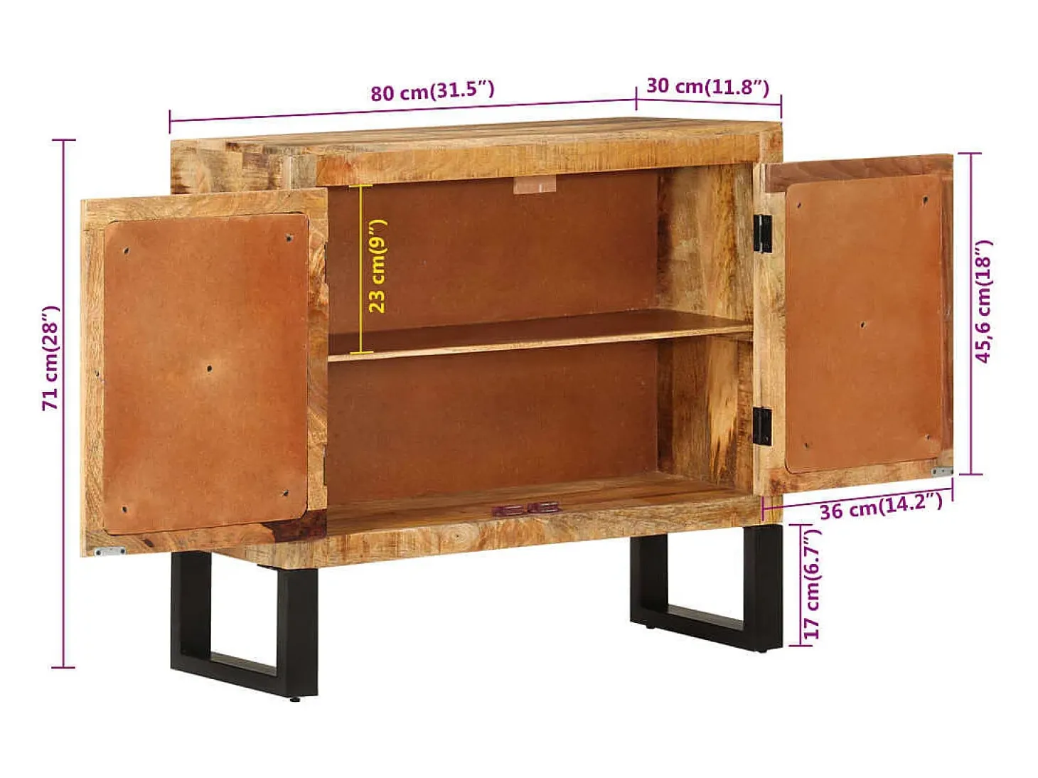 Aparador buffet cómoda armario mueble organizador cocina salón salón 80 x 30 x 71 cm madera maciza de mango en bruto y metal marrón 02_0029654