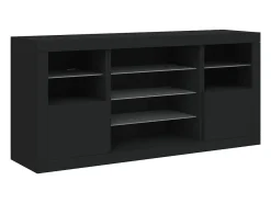 Aparador buffet cómoda armario mueble organizador cocina salón salón con luces LED 142,5 x 37 x 67 cm negro 02_0030014