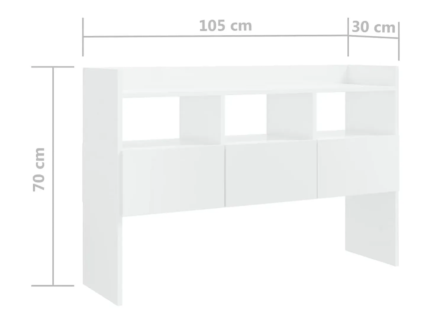 Aparador buffet cómoda armario mueble organizador cocina salón brillante 105 x 30 x 70 cm madera contrachapada blanco 02_0030570